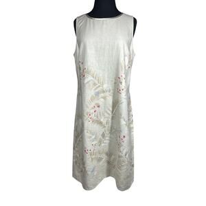 Liz Claiborne Vintage Linen Sheath Floral Tropical Sleeveless Dress 80s Artsy 14